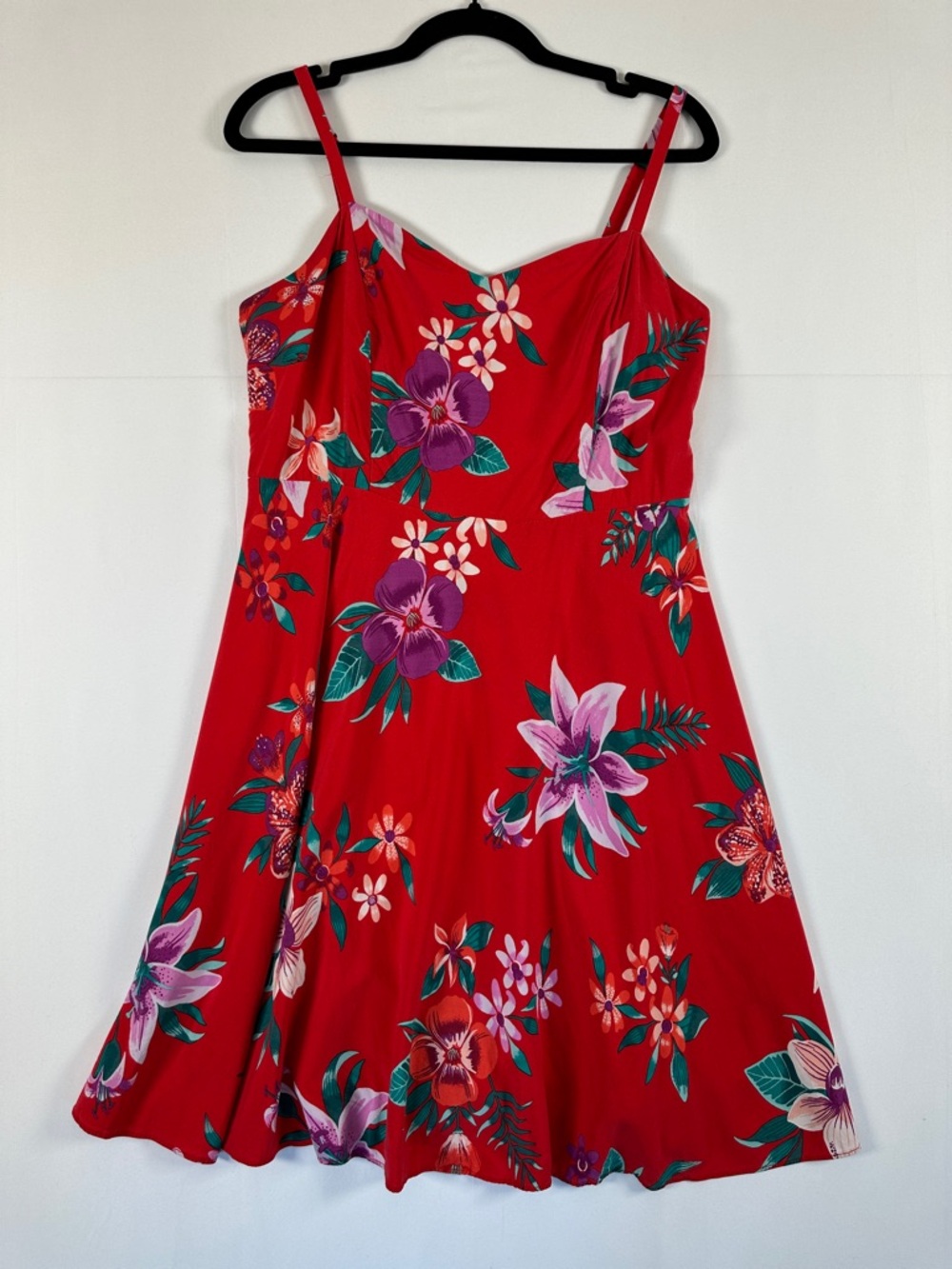 Old Navy Red Floral Cami Mini Dress Smocked Back Fit Flare L Vacation Resortwear